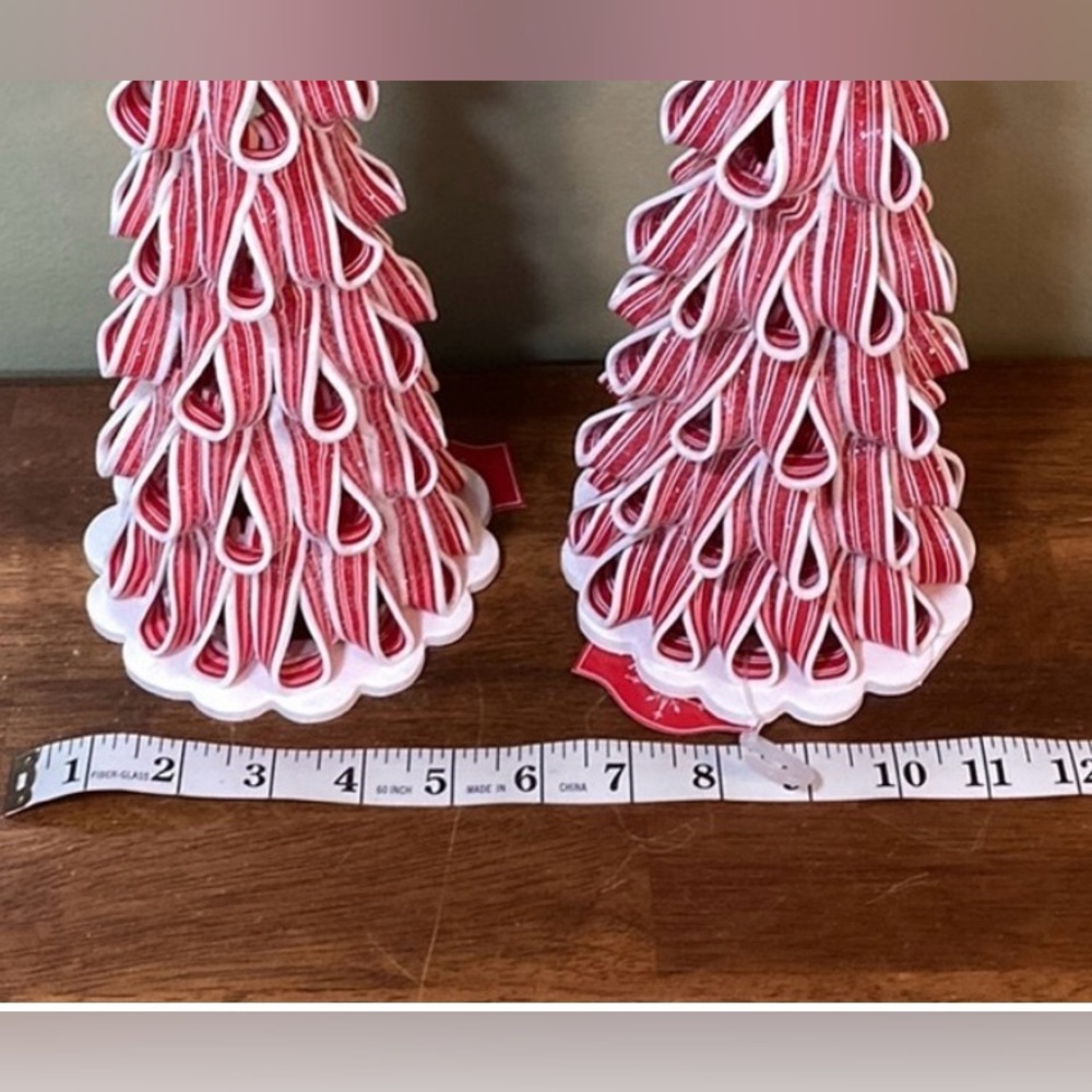 HOLIDAY TIME PEPPERMINT RIBBON TREES SET OF 2 - Picture 10 of 16